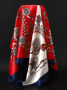 90厘米方形链条印花围巾/披肩/头巾/发饰，适合日常和节日装饰及搭配服饰。 - 多色 - 查看 6