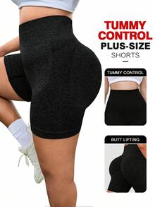 TNTOR Pantalones cortos deportivos de diario de unicolor para mujer de talla grande, shorts ajustados elásticos de yoga transpirables, shorts de compresión de cintura alta que levantan el trasero, color negro para entrenamiento y ejercicio, con absorción de humedad