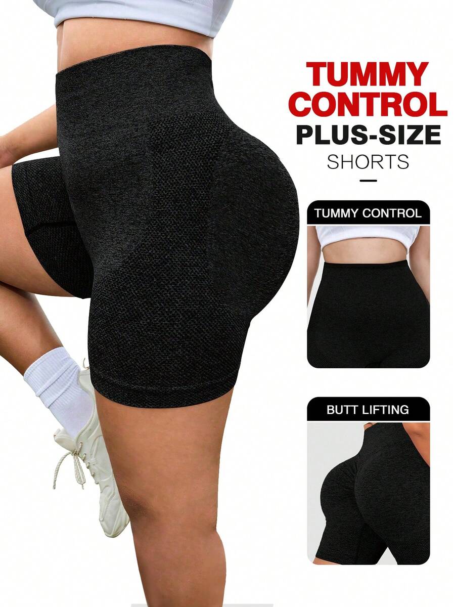 TNTOR Pantalones cortos deportivos de diario de unicolor para mujer de talla grande, shorts ajustados elásticos de yoga transpirables, shorts de compresión de cintura alta que levantan el trasero, color negro para entrenamiento y ejercicio, con absorción de humedad
