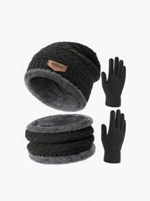 3 peças/Conjunto Gorro Minimalista Tricotado Unissex, Touca, Luvas Aquecedoras de Mão e Máscara Facial, Adequado para Uso Diário no Outono/Inverno e Esportes ao Ar Livre como Caminhada, Esqui, Ciclismo Acessórios de Inverno
