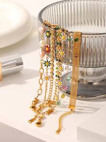 1pc, 18k Golden Plated, Stainless Steel Olive Leaf Bracelet, Classic Luxury Stainless Steel Women's Jewelry, Wedding And Graduation Holiday Gifts - Multicolor - View 11