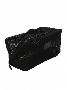 1pc Breathable Mesh Cosmetic Bag - Large Capacity, Multi-Layer Organizer With Handles, Portable And Stylish Makeup Pouch For Women, Breathable Storage Bag Transparent Mesh Texture