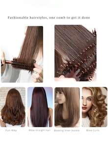 尼龙卷发棒，美发沙龙造型卷发梳，家用圆筒卷发梳，卷发增强圆筒卷发梳，圆筒卷发梳，女士卷发梳，直发卷发两用 - 彩色 - 查看 2