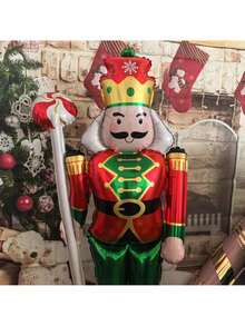 1pc Oversized Freestanding Lollipop Shaped Aluminum Foil Balloon With Nutcracker Soldier Design - Standing Candy Nut Soldier - View 9