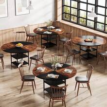 Tribesigns Mesa de comedor redonda para 4 personas, 120 x 120 x 75 cm, estilo industrial, mesa de cocina de madera, mesa de comedor grande con estantería para el hogar, comedor, sala de estar - Marrón - Ver 4