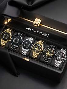 Bộ 6 đồng hồ nam thạch anh mặt số hỗn hợp, kiểu dáng thời trang công sở, thích hợp đeo hàng ngày hoặc làm quà tặng ngày lễ. - 6 cái - Xem 3