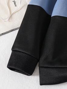 青少年男孩字母印花拼色圆领运动衫和拼色裤子套装 - 藍色 - 查看 4