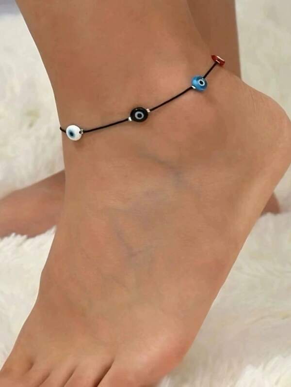 1pc Elegant Minimalist Colorful Evil Eye Charm Anklet, Suitable For Men And Women, Ideal Daily Wear And Perfect Gift