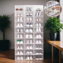 6/12pcs Shoes Storage Box, High-End Collection For Sneakers, Sports Shoes, High Heels, Thick Transparent Lid, Simple Plastic Foldable Shoe Rack, High Quality Shoe Box