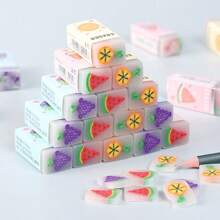 3 件可爱创意水果形橡皮擦，新奇文具学校用品，适合送给学生的完美礼物/部分配件、颜色、文字、图案、形状随机