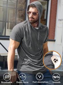 Sudaderas para hombres - Camisetas con capucha y bolsillos de manga corta para hombres con cordón en la capucha - Camisetas elegantes para hombres con tela de estiramiento medio, cómodas de usar - Sudadera deportiva para hombres en gris oscuro - Ideal para entrenamiento, uso casual o en el gimnasio - Ideal para entrenamiento, pesca, camping, senderismo, vacaciones - Regalo de cumpleaños o festivo para novio, papá, hijo - Gris Oscuro - Ver 1