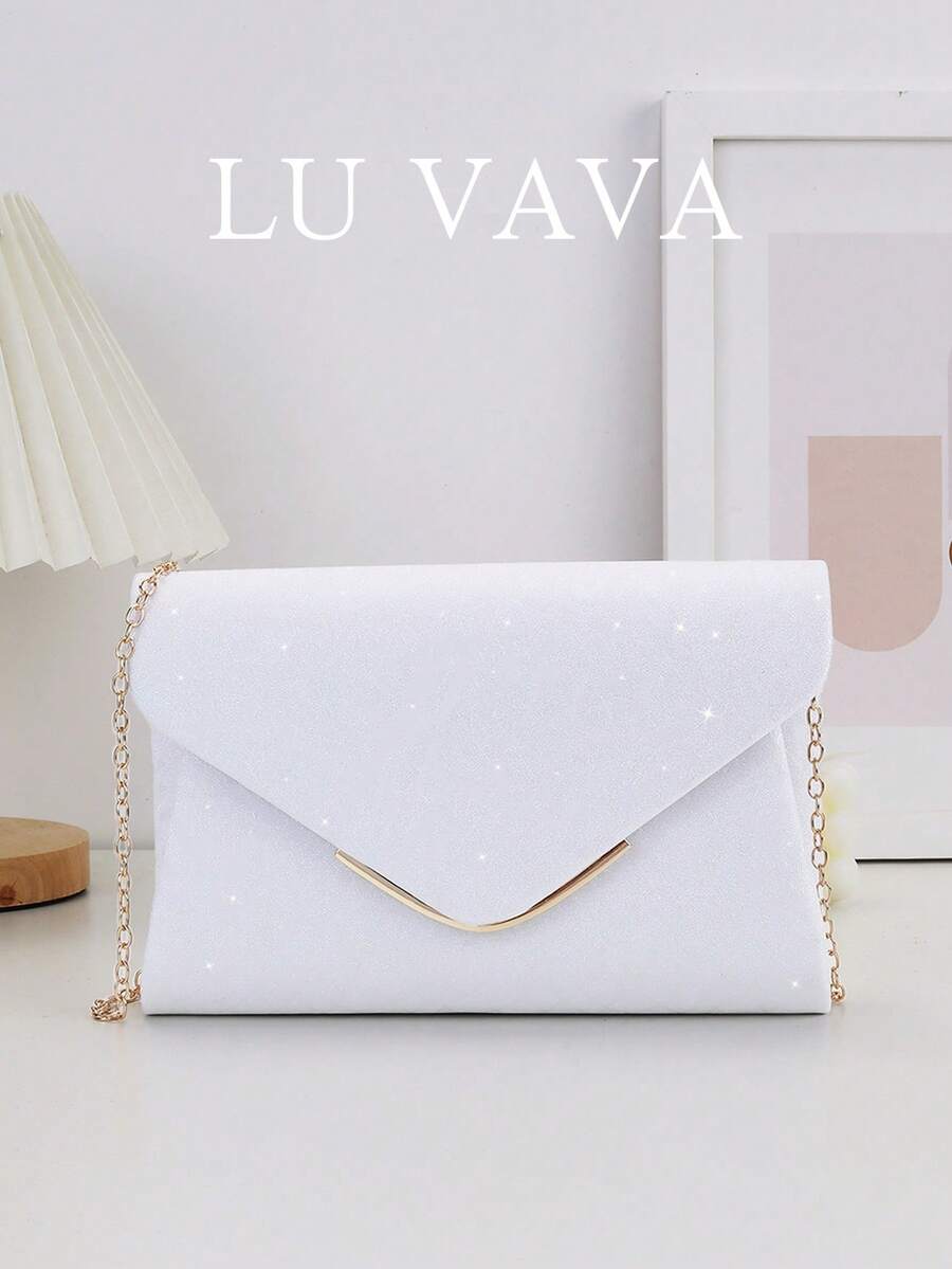 1 bolsa clutch elegante em formato de envelope com glitter, adequada para encontros diários, casamentos, passeios e festas em clubes - Branco - Ver 1