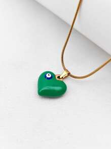 1pc Fashion Versatile Titanium Steel Heart & Evil Eye Pendant Necklace, Unique Personalized Choker Necklace