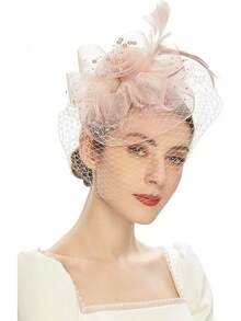Derby Fascinators Women High Tea Party Hat Wedding Cocktail Flower Headware With Mesh And Feathers - A-blush Pink - View 3