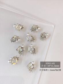 5Pcs/30Pcs/50Pcs Mixed Size Luxury Nail Rhinestone Decorations, New Sparkling Alloy Stacked Rhinestone, Crystal Oblique Heart & Square Nail Charms, Diy Nail Supplies Nails Nail Gems