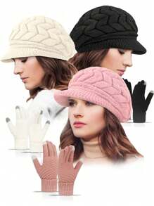 3 peças/Conjunto Gorro Minimalista Tricotado Unissex, Touca, Luvas Aquecedoras de Mão e Máscara Facial, Adequado para Uso Diário no Outono/Inverno e Esportes ao Ar Livre como Caminhada, Esqui, Ciclismo Acessórios de Inverno