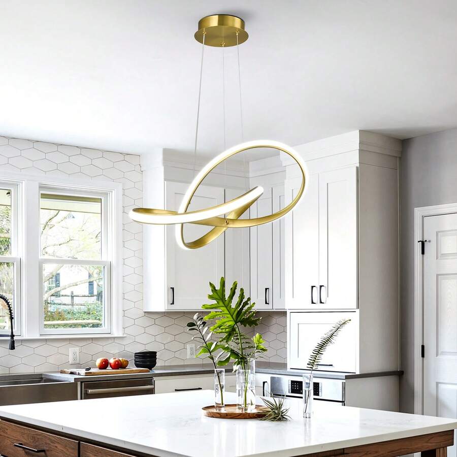 YQYYFC Modern LED Pendant Light With Irregular Ring Lights 6000K Gold LED Adjustable Chandelier Contemporary Ceiling Light Fixture For Kitchen Dining Room Bedroom Kitchen Island - 金子 - 查看 1