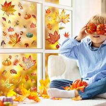 107pcs Stiker Jendela Musim Gugur Thanksgiving - Daun Maple dan Kerucut Pinus Lukisan Minyak Stiker Jendela untuk Dekorasi Rumah Kaca Musim Gugur dan Dekorasi Thanksgiving - MultiWarna - View 4