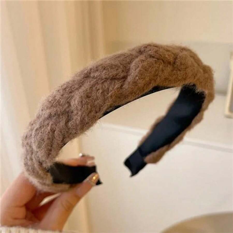Diadema elástica Vintage a con estampado de celosía, diadema de esponja para mujer y niña, diadema de lado ancho, aro para el cabello, accesorios para cabello femenino - 5 caqui oscuro - Ver 1
