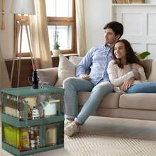 2 piezas Cajas de almacenamiento plegables de 72L con tapa, ruedas y puerta, de plástico transparente - Verde - Ver 3