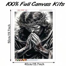 1 件信仰启发的 5D DIY 无框钻石画套装，圆形亚克力钻石，无框壁画，带有祈祷人物，非常适合家居装饰，包含配件，是送给初学者和成人的理想礼物，家居装饰艺术宗教壁画细节设计，基督教壁画 - 彩色 - 查看 5