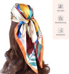 35 Inches Silk Head Scarf-Satin Hair Scarves Silk Bandana Scarf Headscarf For Women's Fashion Scarveshalloween - 彩色向日葵 - 橙色 - 查看 9