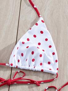 Ensemble de bikini tankini d'été sexy avec imprimé à pois et pièces rapportées, nœud au cou