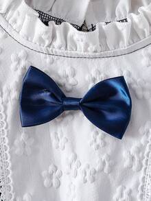 Elegant Girls' Dress With Ruffled Collar, Bowknot Decor, Long Sleeve, Suitable For Party, Casual Wear, Princess Style, Spring & Autumn - 寶藍色 - 查看 7