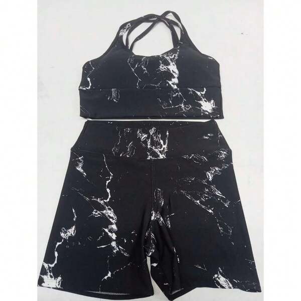 Conjunto Marmorizado Academia Fitness Short + Top com bojo