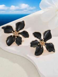 2 pièces Ensemble de boucles d'oreilles à clou à fleurs rose émaillées pour femmes, bijoux de boucles d'oreilles clip minimalistes chics et haut de gamme