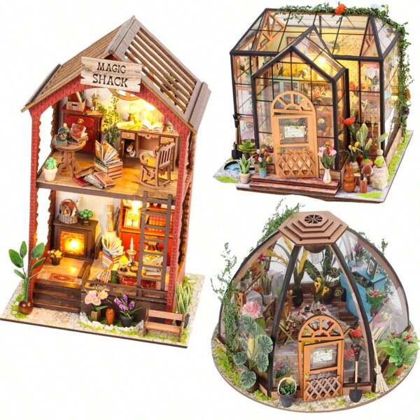 1 zestaw DIY Dollhouse Kit, Tiny House Kit z meblami, House Kit w skali 1:24, Kreatywność 3D Drewniane Puzzle Bookend Bookend Dekoracja półki - Zestaw Booknook dla dorosłych Prezent na urodziny, Magiczna księgarnia z oświetleniem LED, DIY Christmas Book Nook Kit Miniaturowy domek dla lalek z zabawkami Puzzle dla nastolatków - Baterie i narzędzia Klej nie są dołączone