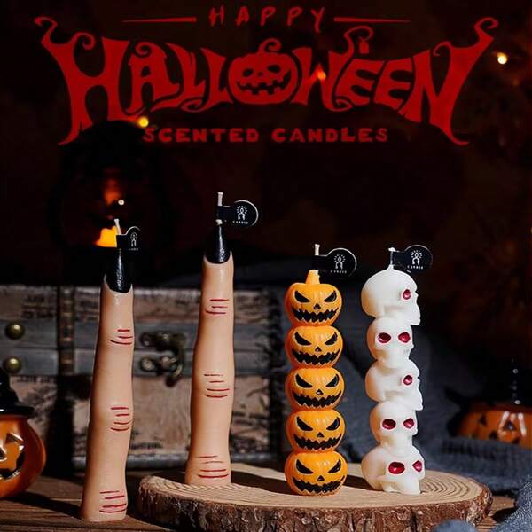 1pc Halloween Finger Pumpkin Skull Aromatherapy Candle Soy Wax Making For Adding Festival Atmosphere, Party Decoration, Home Decoration