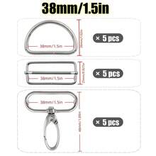 15pcs/Set 15-38mm Mixed Color Metal Belt Buckle Set, D-Ring Buckle, Rectangular Sliding Adjustment Buckle, Rotating Hook Buckle For DIY Pet Collars Handbags And Sewing Crafts - Multicolor - View 13