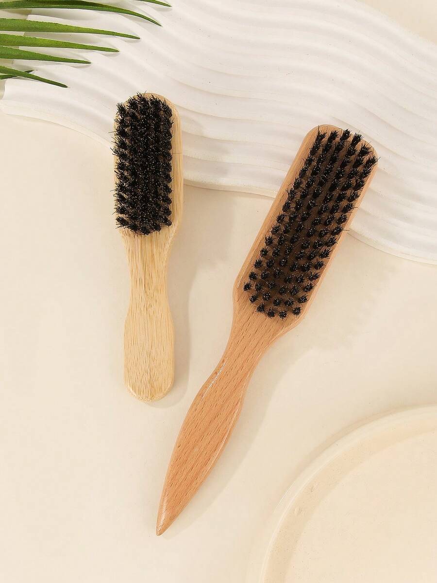2 件木制胡须刷、造型刷、胡须刷、光滑后梳发刷，用于光滑马尾发髻，抚平婴儿毛发、飞散、边缘控制 - 向后梳理梳理发刷，带宽鼠尾，用于分区分缝，适用于旅行沙龙使用、返校、旅行度假必需品、女士发饰 - 彩色 - 查看 1