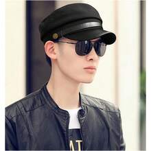 Black Chauffeur Hat Flat Top Premium Doorman Newsboy Driver Costume Hat For Men Women Daily Wear Travel Theme Party - Multicolor - View 6