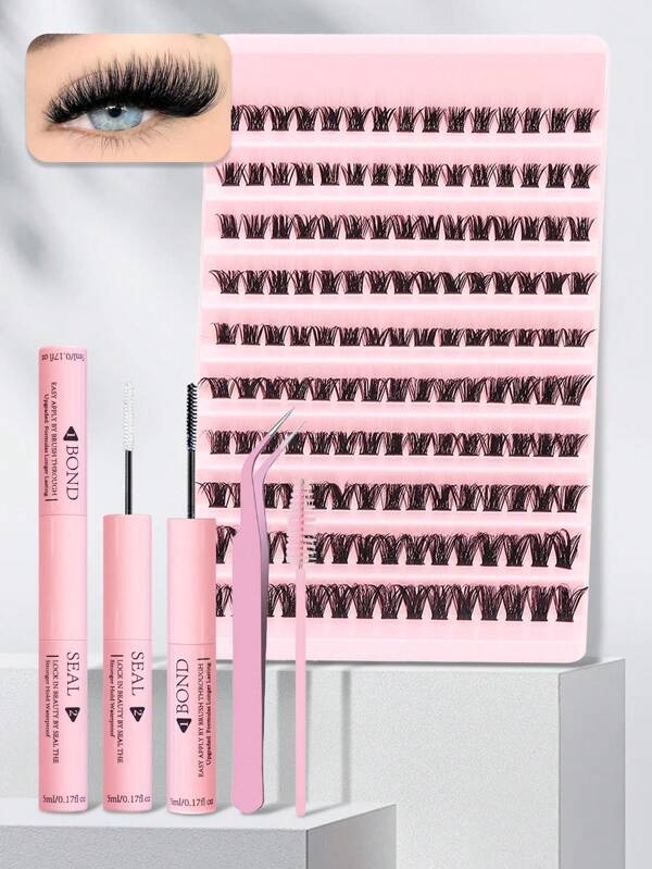 150 Stück klassische flauschige C-Curl Wimpern mit Wimpernverlängerungs-Klebstoff, Wimpernzange, Wimpernverlängerungs-Set mit 10-16mm gemischter Länge, Wimpernbüschel zum Selbermachen, Wimpernverlängerung, Kunstwimpern, Wimpernset