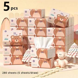 5 Packs Of High-Quality 5-Layer Facial Tissues - Ultra Soft, Thick Napkins (280 Sheets Per Pack) - Hypoallergenic, Absorbent, Portable - Suitable For Homes, Offices, Parties, Vendors, And Food Trucks