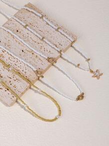 3-teiliges böhmisches Urlaubs-Stil, handgefertigte Perlenketten, Ozean-Strand-Seestern-Muschel-Halsketten, Damen-Halsketten-Set, geeignet für Frauen im täglichen Urlaub, Sommer-Strandschmuck