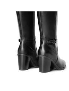 Women's Knee-High Boots, Comfortable Chunky Block Heel Pointed Toe Pull On Side Zipper Suede Slouch Riding Boots - Black/PU - View 8
