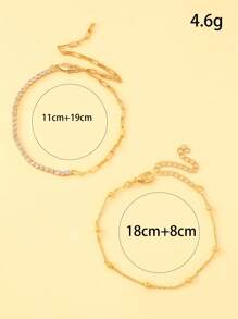 2 Stück Damen Mehrschichtiges goldenes Fußkettchen-Set mit Strass-Perlen-Kette, verstellbarer Sommerstrand Barfuß Accessoire