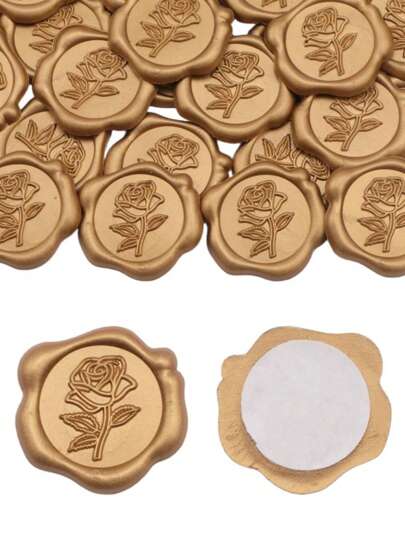 10/30/50/100 Wax Seal Stickers, Wedding Invitation Envelope Seal Stickers, Self- Adhesive Antique Gold Stickers, Perfect For Invitation, Envelopes, Gift Wrapping, Party, Christmas