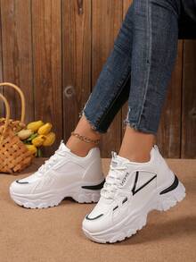 女式厚底运动鞋，2025年新款流行厚底休闲运动鞋，透气舒适，秋季 - 黑與白 - 查看 4