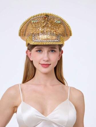 1 pièce Accessoire de fête en polyester brillant, chapeau de fête, chapeau de costume, costume de carnaval pour femme, costume de pirate pour femme, chapeau pour femme, chapeau de costume amusant, chapeau de pirate, accessoire de pirate pour femme, chapeau de femme charmant, chapeau d'été pour femme, costume d'Halloween citrouille vampire automne