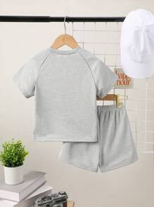 Back To School Boys 2 Pieces Set, Crew Neck Solid Gray Short Sleeve T-Shirt And Drawstring Gray Shorts, Fashionable Sportswear For Outdoor, Casual, Travel, Summer