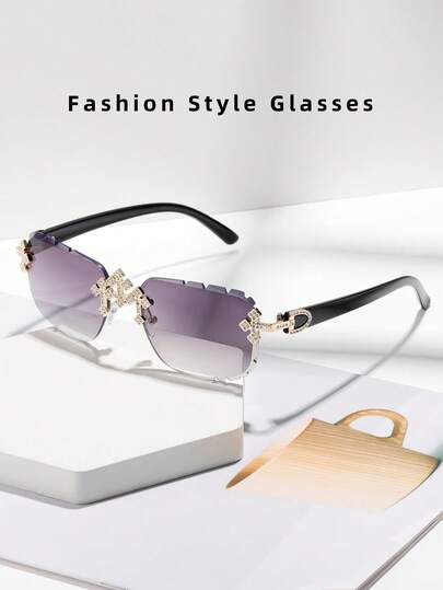 قطعة واحدة نظارة مربعة عتيقة بدون إطار مزينة بالبريق، مرصعة بالدانتيل والراين، أنيقة وشاملة لمناسبات متنوعة، مناسبة للارتداء اليومي العادي ، للأزياء و الأنشطة الخارجية