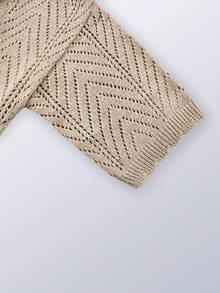 Women's Summer Crochet Kimono Cover Up Lace Hollow Out Short Sleeve Cardigan Beach Lightweight Solid - 卡其色 - 查看 4