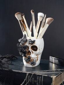 1pc Gothic Retro Butterfly Skull Shaped Decorative Storage Pen Holder, Antique Style Resin Butterfly Skull Decor, Desktop Organizer, Home Decor For Halloween, Suitable For Bookshelf, Vanity, All Season Halloween Decor Fall Decor Room Decor - Multicolor - View 5