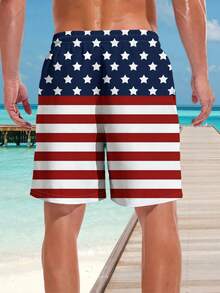 Shorts de playa de verano para hombres con estampado 3D de bandera de EE. UU. - Multicolor - Ver 2