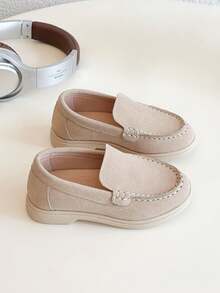 尖头儿童鞋，新款春秋季软底一脚蹬乐福鞋，适合幼儿女孩、男孩休闲婴儿/宝宝/儿童/学生平底鞋 - 卡其色 - 查看 4