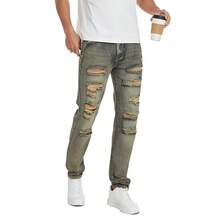 Pantalones Con Agujeros A La Moda Para Hombre - Azul lavado medio - Ver 7